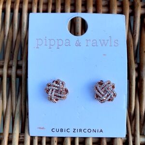 Pippa & Rawls Cubic Zirconia Earrings Celtic Knot CZ Stud Earrings Rosegold NEW